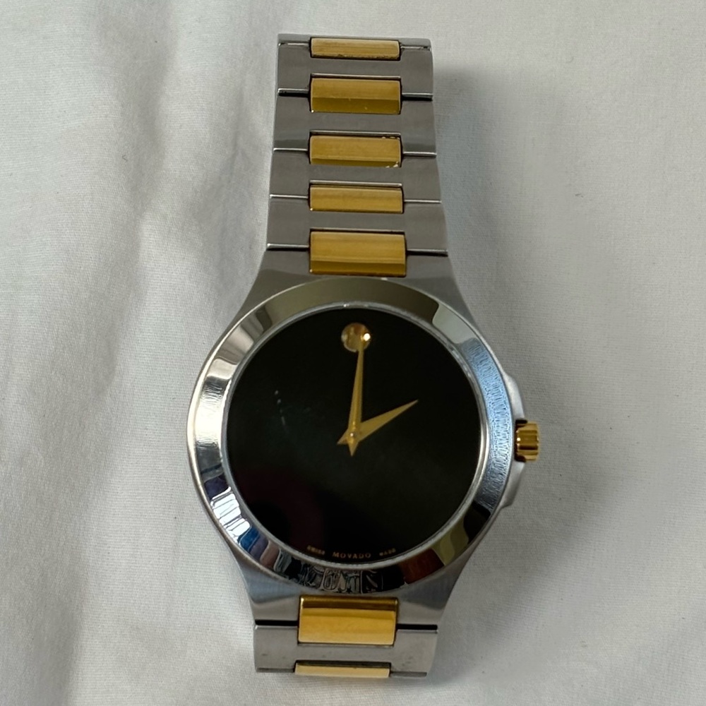Movado Two-Tone Stainless Steel Watch with Black Dial
